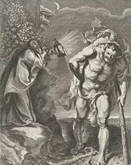 Pieter Pauwel Gallery: Saint Christopher carrying the Christ child across a stream, another man holding a