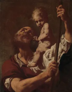 Giambattista Piazetta Prints: Saint Christopher Carrying the Infant Christ, 1730s. Creator: Giovanni Battista Piazzetta
