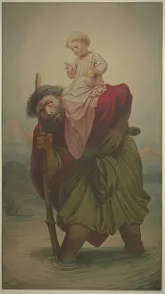 Legendary Prints: Saint Christopher with the Christ Child in the river, 1857. Creator: Eduard von Steinle
