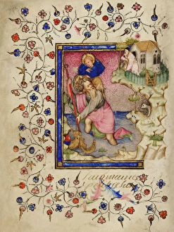 Saint Christopher. (From: Livre d'heures a l'usage de Rome), Between 1409 and 1419