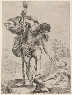 Etching On Laid Paper Gallery: Saint Christopher Giving His Hand to the Infant Jesus, 1650s. Creator: Francesco Amato