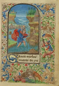 Wild Boar Prints: Saint Christopher; Prayer Book of Charles the Bold, 1469. Creator: Lieven van Lathem