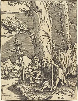 Christopher St Prints: Saint Christopher Seated by a River Bank, c. 1515/1517. Creator: Albrecht Altdorfer