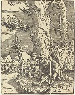 Christopher St Prints: Saint Christopher Seated by a River Bank, c. 1515/1517. Creator: Albrecht Altdorfer