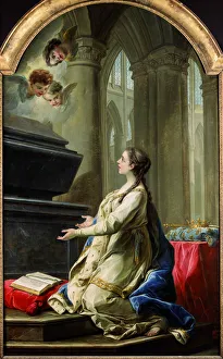 Van Loo Prints: Saint Clotilde praying by the tomb of Saint Martin