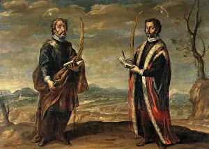 Arabia Prints: Saint Cosmas and Saint Damian in a landscape, c1660s. Creator: Andres Perez
