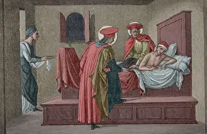 Visiting Prints: Saint Cosmas and Saint Damian visiting a sick person and administering aid