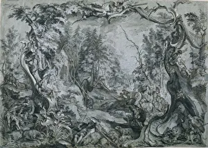 Saint Deicolus and the Boar, 1747-1748. Creator: Johann Wolfgang Baumgartner (German, 1712-1761)