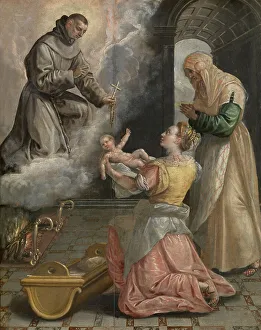 Friar Prints: Saint Didacus Brings the Stillborn Girl to Life, c1560-1600. Creator: Martin de Vos