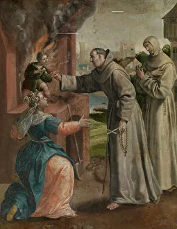 Friar Prints: Saint Didacus Saves a Boy From the Oven, c1560-1600. Creator: Martin de Vos
