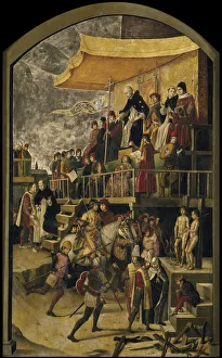 Dominic Prints: Saint Dominic Presides over an Auto da Fe, c. 1495. Artist: Berruguete, Pedro (1450-1503)