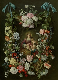 Surrounded Prints: Saint Dorothea of Caesarea Surrounded by a Garland of Flowers