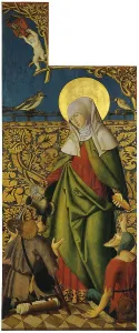 Elisabeth Of Thuringia Prints: Saint Elisabeth offering bread and Wine to two Beggars (Exterior right wing)