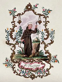 Named Prints: Saint Francis of Assisi, in a rococo frame