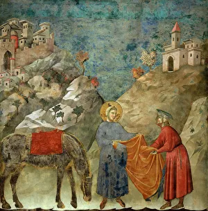 Saint Francis Giving his Mantle to a Poor Man (from Legend of Saint Francis), 1295-1300. Creator: Giotto di Bondone (1266-1377)