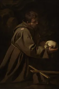 Assisi Gallery: Saint Francis in Meditation, ca 1606. Creator: Caravaggio, Michelangelo (1571-1610)