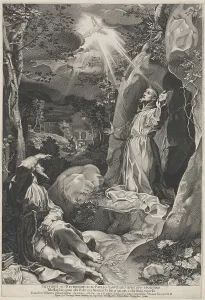 San Francesco Dassisi Prints: Saint Francis Receiving the Stigmata, 1597. Creator: Francesco Villamena