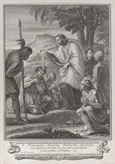 Baptising Prints: Saint Francis Xavier baptizing the Indians, 1714-74. Creator: Anon