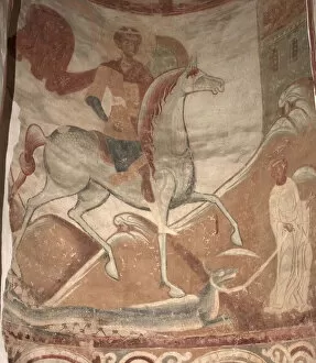 Fresco Collection: Saint George and the Dragon, 12th century. Artist: Ancient Russian frescos