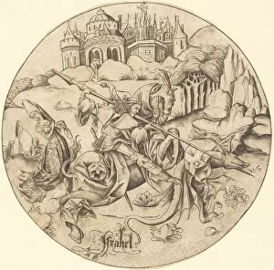Lance Collection: Saint George and the Dragon, c. 1465 / 1470. Creator: Israhel van Meckenem