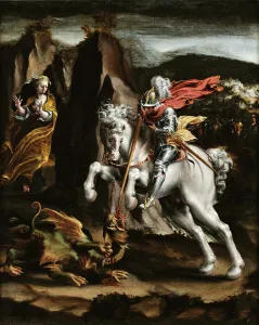 North Italian School Prints: Saint George and the Dragon, c. 1550. Creator: Orsi, Lelio (1511-1587)