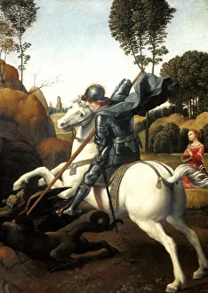 Saviour Prints: Saint George and the Dragon, c1506. Artist: Raphael