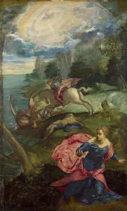 Jacopo 1518 1594 Prints: Saint George and the Dragon, ca 1555. Artist: Tintoretto, Jacopo (1518-1594)