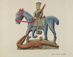 20th Century Bc Prints: Saint George & the Dragon, Carved Out of Section of Plank - Painted, c. 1938