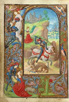 Saint George and the Dragon; Prayer Book of Charles the Bold, about 1471. Creator: Lieven van Lathem