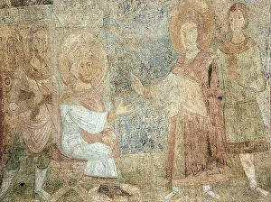 Ancient Russian Frescos Gallery: Saint George before the Emperor Diokletian. Artist: Ancient Russian frescos