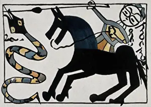 Saint George on horseback killing the dragon with his lance. Creator: Unknown