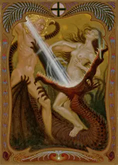 Patron Prints: Saint George Killing the Dragon, 1909-1910. Creator: Fidus (Hugo Hoppener) (1868-1948)