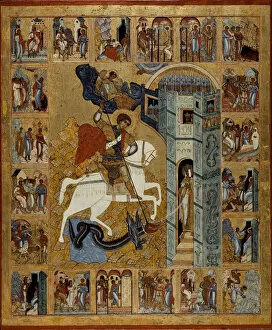 Russian Icon Painting Gallery: Saint George with Scenes from His Life, 16th century. Creator: Russian icon