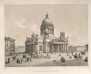 Montferrand Prints: Saint Isaacs Cathedral As Seen From The Admiralteysky Prospekt (From: The Construction of the Saint Isaacs Cathedral)