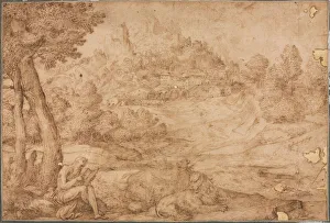 Saint Jerome in a Landscape, c. 1530. Creator: Domenico Campagnola (Italian, 1500-1564)