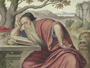 Ferdinand Von Prints: Saint Jerome in a landscape, reading, mid-19th century. Creator: Ferdinand Olivier