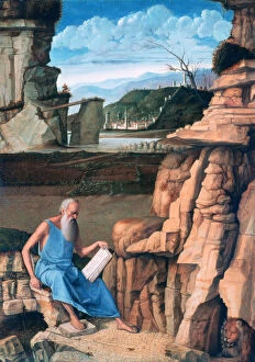 St Hieronymus Gallery: Saint Jerome reading in a Landscape, c1480-1485. Artist: Giovanni Bellini