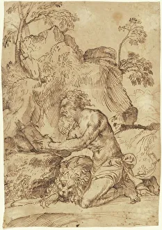 Campagnola Domenico Prints: Saint Jerome Reading in the Wilderness, 1520/1525. Creator: Domenico Campagnola