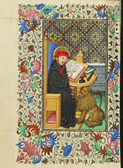 Inkpot Prints: Saint Jerome in His Study; Book of Hours, about 1430-1440. Creator: Fastolf Master