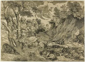 Lions Prints: Saint Jerome in the Wilderness, 1525-30. Creator: Nicolo Boldrini