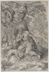Saint Jerome in the wilderness, with a lion at left, 1578-80. 1578-80. Creator: Michelangelo Marelli