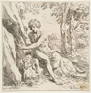 Wilderness Collection: Saint John the Baptist in the desert, copy in reverse after Cantarini, ca