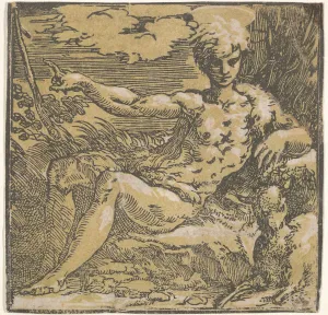 Antonio Da Trento Gallery: Saint John the Baptist in the desert, a lamb by his side, ca. 1527-30