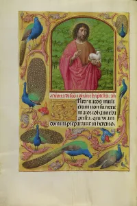 Saint John the Baptist with the Lamb of God on a Book; Spinola Hours, about 1510-1520. Creator: Workshop of Master of the First Prayer Book of Maximilian