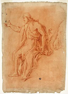 Lucca Giordano Prints: Saint John the Baptist Preaching (recto); Male Nude with Raised Arms and Sketches