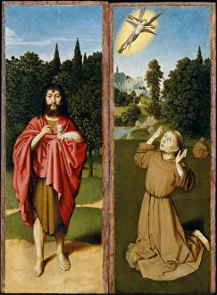 Gerard David Gallery: Saint John the Baptist; Saint Francis Receiving the Stigmata, ca. 1485-90. Creator: Gerard David