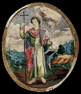 Wilderness Prints: Saint John the Baptist in the wilderness, holding a cross, 1700-1799. Creator: Unknown