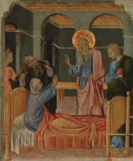 Raising Gallery: Saint John the Evangelist Raises Drusiana, ca. 1460. Creator: Giovanni di Paolo