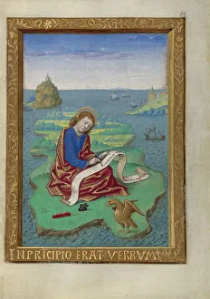 Inkpot Prints: Saint John on Patmos; Book of Hours, about 1480-1490. Creator: Georges Trubert
