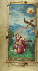 Miniatures Painting Prints: Saint John on Patmos; Book of Hours, 1544. Creator: Unknown
